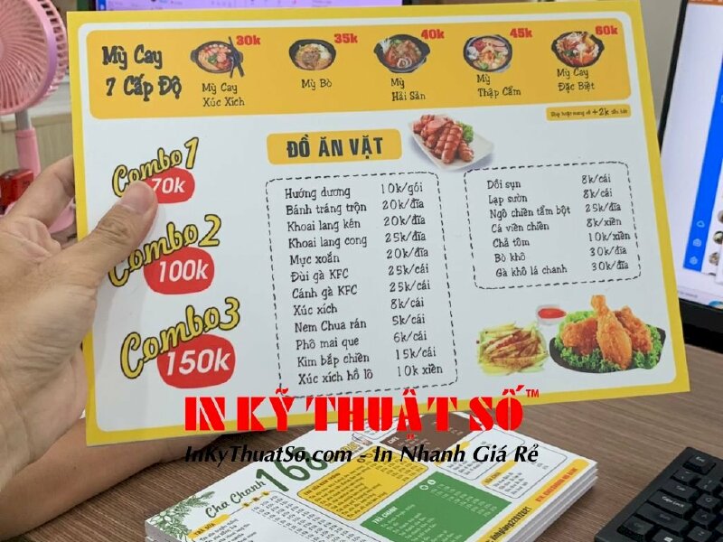 In menu bồi Formex giá rẻ, in menu cho quán ăn vặt