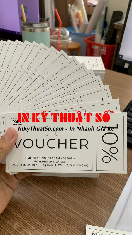 In Voucher khuyến mãi tiệm Nail kích thước theo yêu cầu