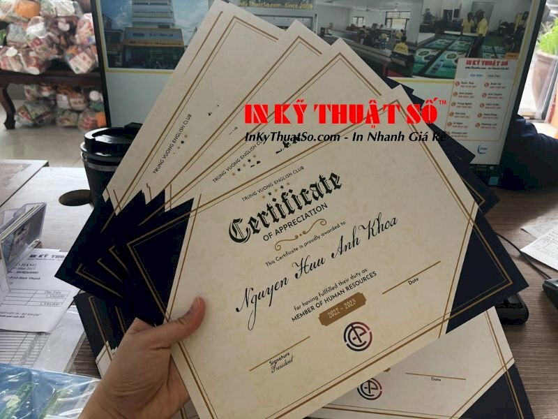 In giấy chứng nhận cho câu lạc bộ tiếng Anh - In Kỹ Thuật Số Since 2006