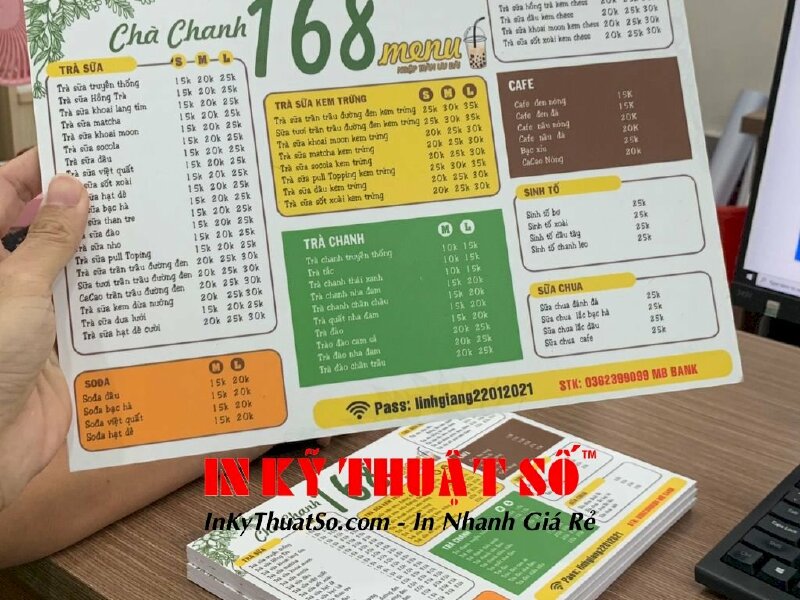 In menu trà chanh, menu cứng bồi Formex màu sắc đẹp, hình ảnh sắc nét