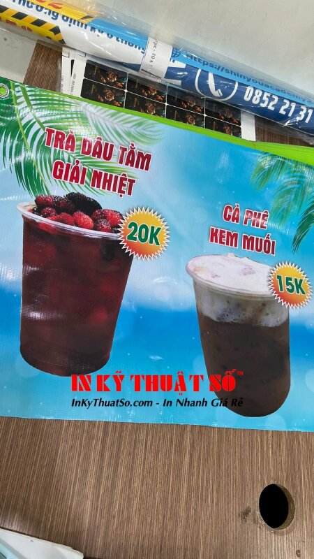 In menu ngoài trời quán nước, Hiflex 3.2dzem, dán 2 mặt, đóng khoen 4 góc - INKTS305