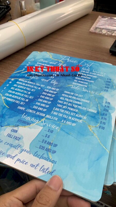 Ấn phẩm menu với chất liệu micca độc đáo được in ấn bởi In Kỹ Thuật Số 365 Lê Quang Định