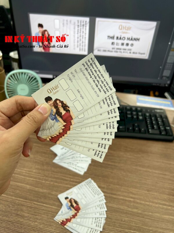 Mẫu ấn phẩm in phiếu giấy 2 mặt cán mờ, cắt HCN cho tiệm Hair Salon