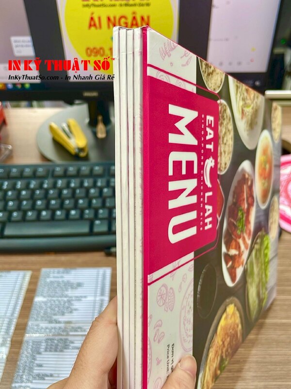 Ấn phẩm menu quán cơm với độ dày 5 trang in, kích thước khổ A4 đứng