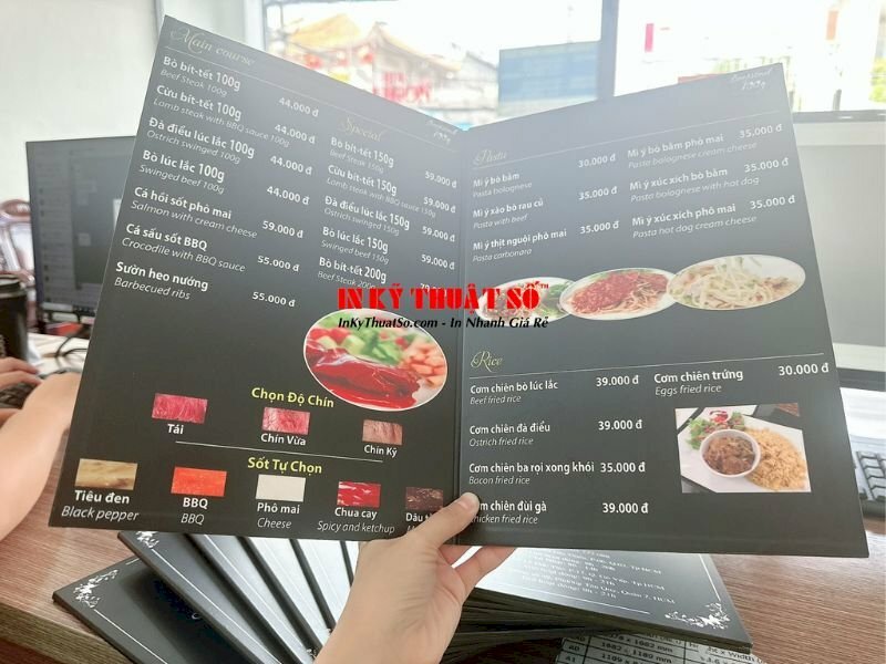 In menu nhà hàng món Âu giá Việt - In Kỹ Thuật Số Since 2006
