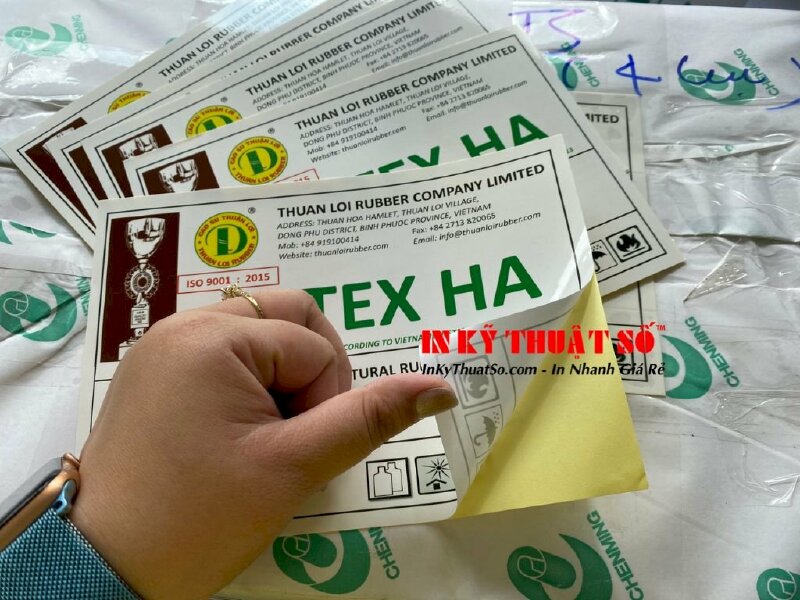 Mẫu decal giấy cán bóng, kích thước A5, cắt HCN từng tem  - In ấn bởi In Kỹ Thuật Số since 2006