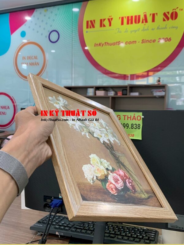 Tranh bình hoa nghệ thuật ghép khung gỗ treo tường - In ấn bởi In Kỹ Thuật Số since 2006