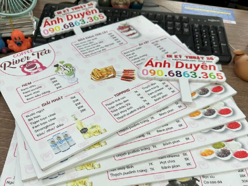 In menu quán ăn vặt dạng tấm cầm tay khổ A3 - INKTS527