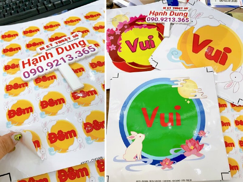 In sticker Trung thu cute Vui đêm trăng rằm, in decal dán trang trí Trung thu lớp học - INKTS599