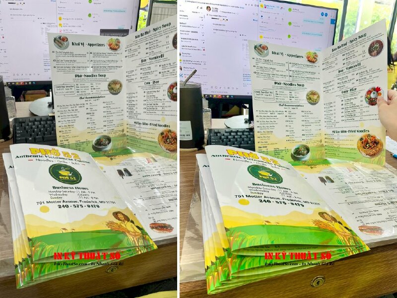 In menu giấy nhựa quán phở song ngữ Việt - Anh, hàng gửi đi Mỹ từ TPHCM - INKTS650