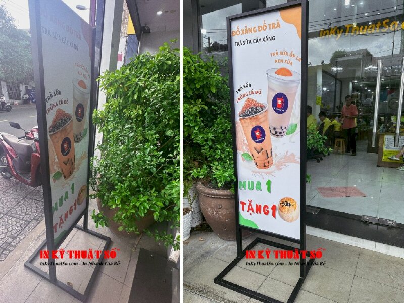 Khung standee sắt in theo yêu cầu, standee chân sắt quán trà sữa - INKTS656