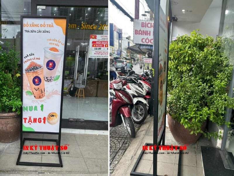 Khung standee sắt in theo yêu cầu, standee chân sắt quán trà sữa - INKTS656