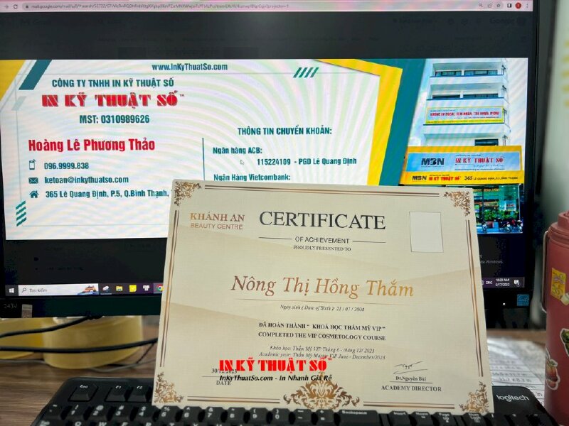 In giấy chứng nhận đã hoàn thành khóa học thẩm mỹ VIP - INKTS741