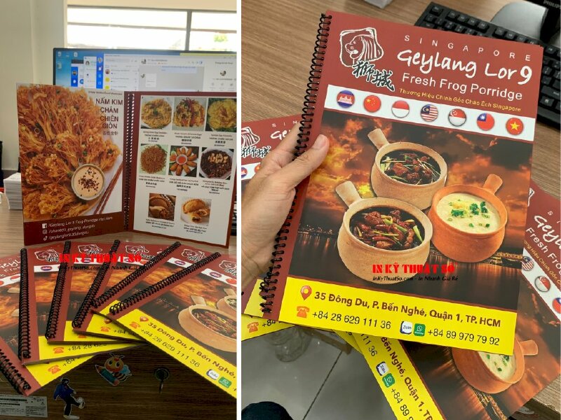 In menu nhà hàng, nhựa mỏng đóng gáy lò xo, in laser, cán mờ - INKTS311