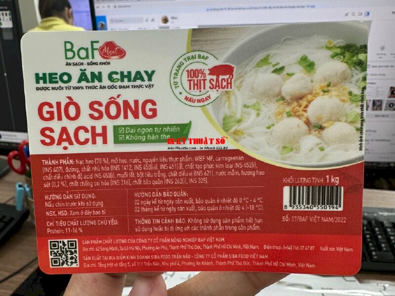 In tem nhãn thực phẩm đông lạnh, tem dán bao bì giò sống - INKTS745