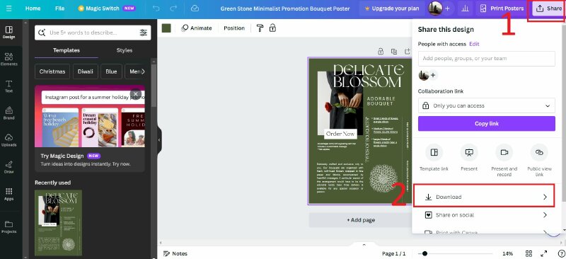 Bấm chọn vào nút Share (Tải xuống)
