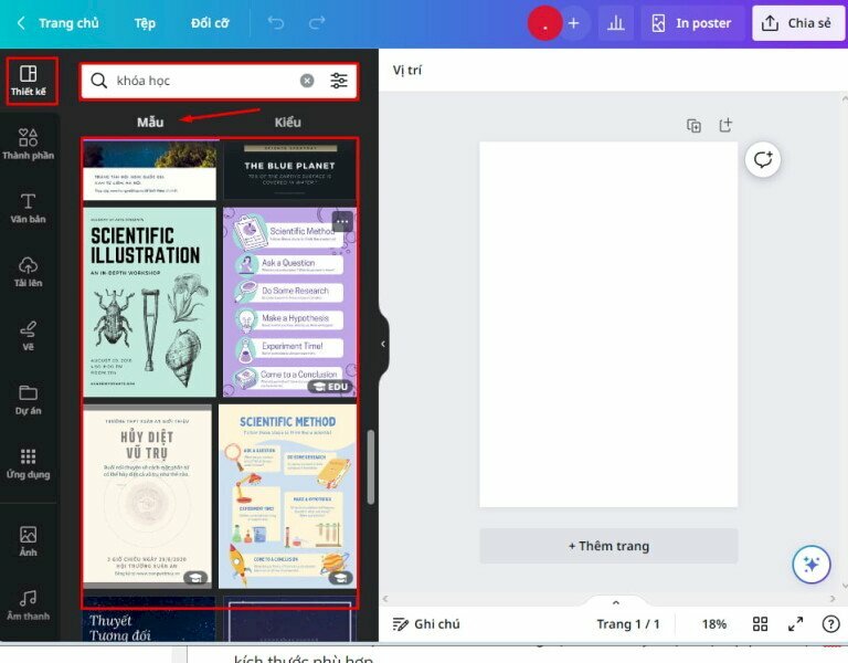Để tìm mẫu, gõ tên chủ đề lên thanh công cụ tìm kiếm