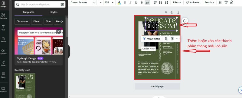 Thêm hoặc xóa các thành phần trong mẫu sẵn có