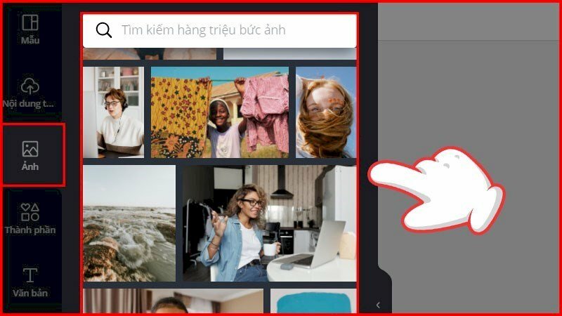 Chọn hình ảnh có sẵn hoặc tải ảnh lên trong mục này