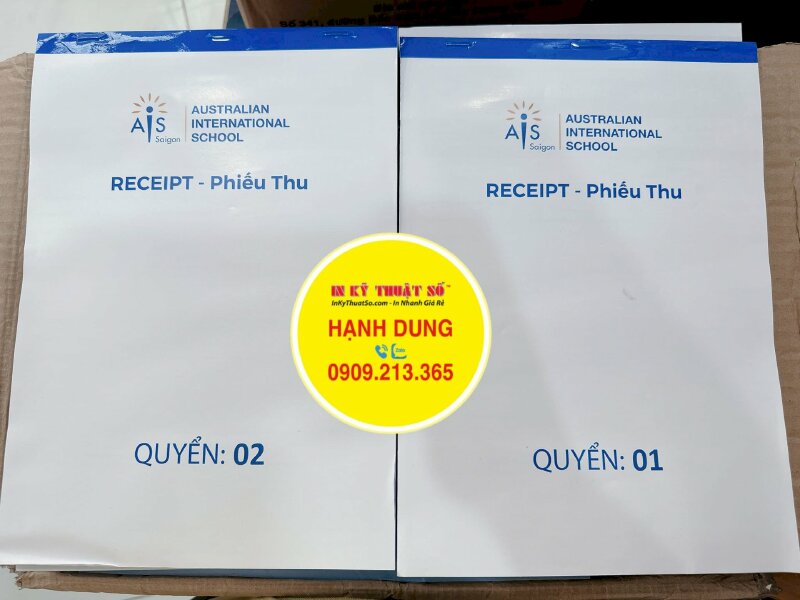 In hóa đơn 3 liên khổ A4, quyển phiếu thu Receipt song ngữ Anh Việt cho trường quốc tế tư thục - INKTS937