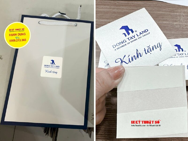 In tem kính tặng logo công ty dán túi giấy đựng quà tặng khách hàng, in giấy mỹ thuật có keo mặt sau - INKTS935