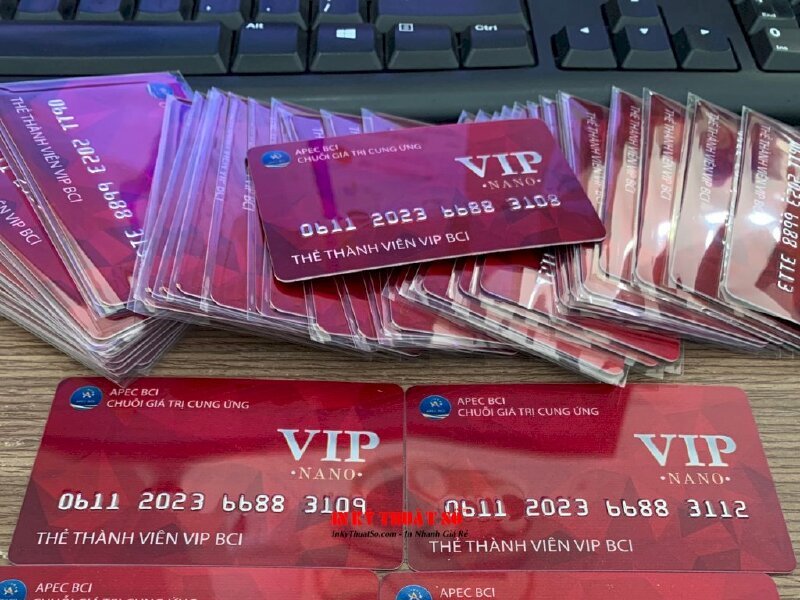 In thẻ thành viên VIP Hội liên hiệp thương mại, thẻ nhựa chuẩn ngân hàng, ép nhũ, dập nổi đánh số nhảy - INKTS916