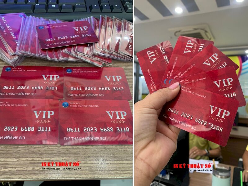 In thẻ thành viên VIP Hội liên hiệp thương mại, thẻ nhựa chuẩn ngân hàng, ép nhũ, dập nổi đánh số nhảy - INKTS916