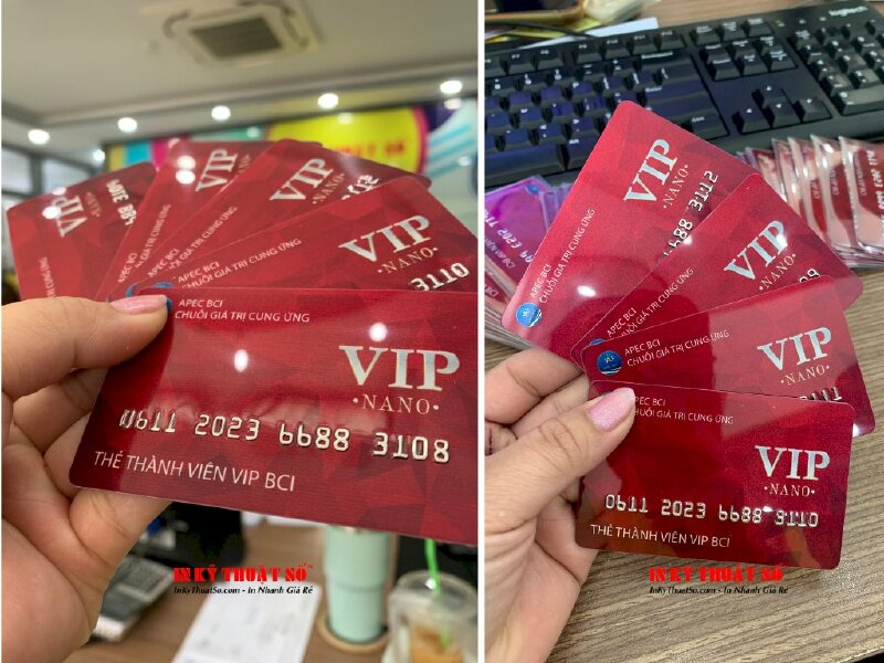 In thẻ thành viên VIP Hội liên hiệp thương mại, thẻ nhựa chuẩn ngân hàng, ép nhũ, dập nổi đánh số nhảy - INKTS916