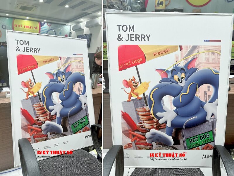 Tranh Canvas Tom & Jerry kích thước 60cm x 80cm, đóng khung viền trắng ốp - INKTS890