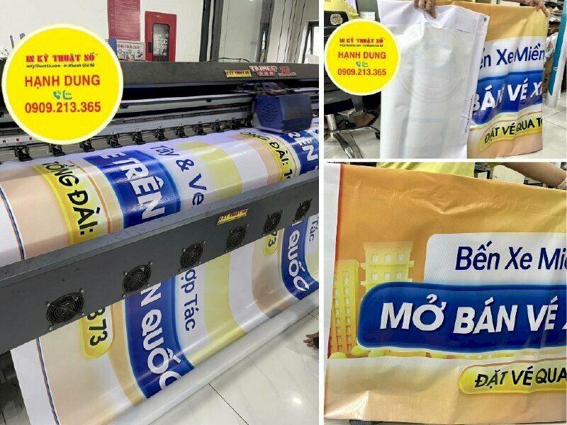 In băng rôn mở bán vé xe treo quảng cáo tại bến xe khách