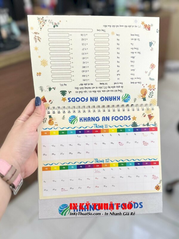 Lịch để bàn chữ A in 2 mặt, bìa in 1 mặt, in mọi số lượng