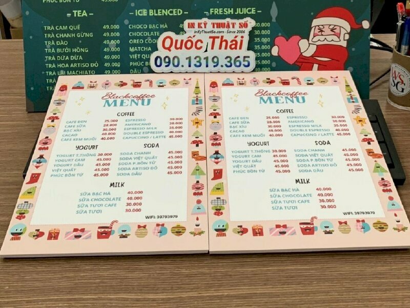 In menu PP bổi format 5li, kích thước A4 - In ấn bởi In Kỹ Thuật Số since 2006