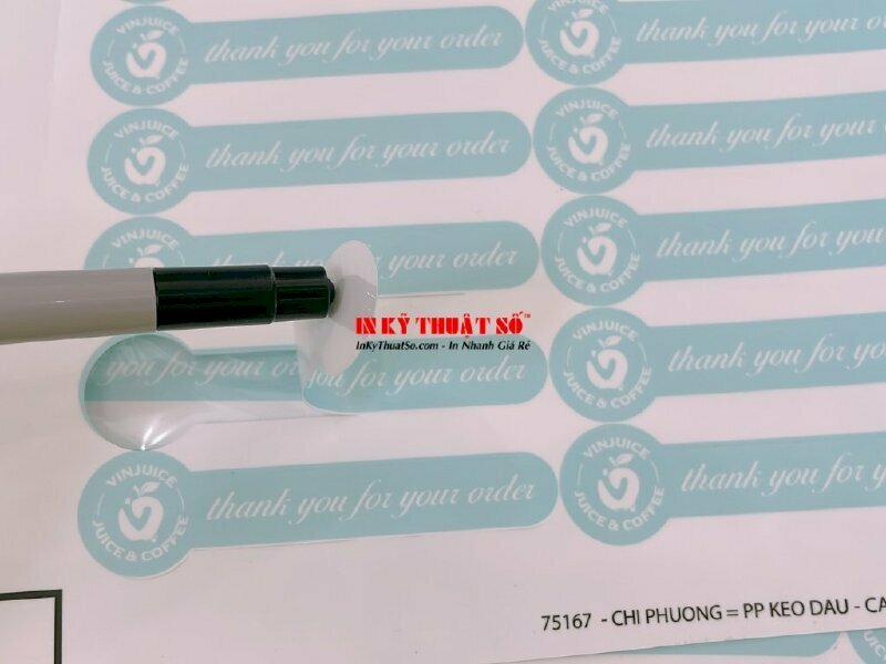 Mẫu tem Thank you for your order được in bằng chát liệu tem PP