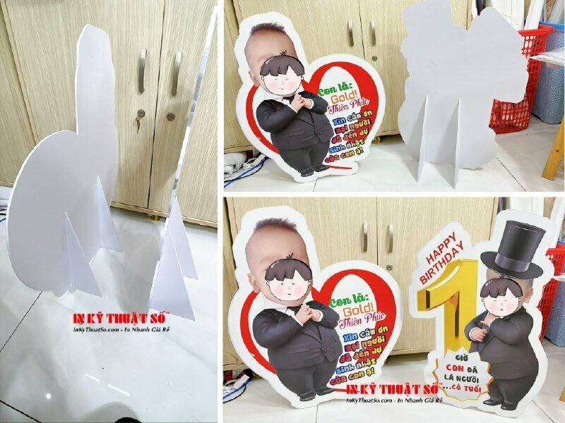 In hình chibi ghé mặt bé chất liệu PP bồi format, cắt CNC theo hình - Thiết kế, in ấn, gia công tại 365 Lê Quang Định, Bình Thạnh, TPHCM