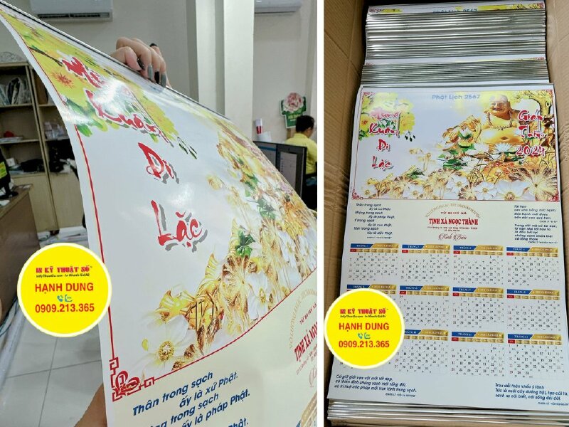 In lịch Phật giáo, in lịch 1 tờ 40cm x 60cm C250gsm 1 mặt offset 500 cuốn, nẹp thiếc, in lịch cho tịnh xá - INKTS223