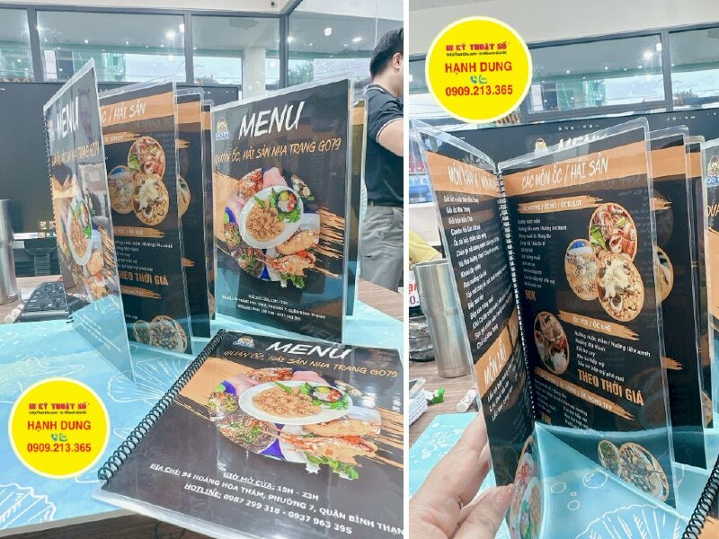In menu quán ốc hải sản Nha Trang, cuốn menu giấy ép plastic - INKTS976