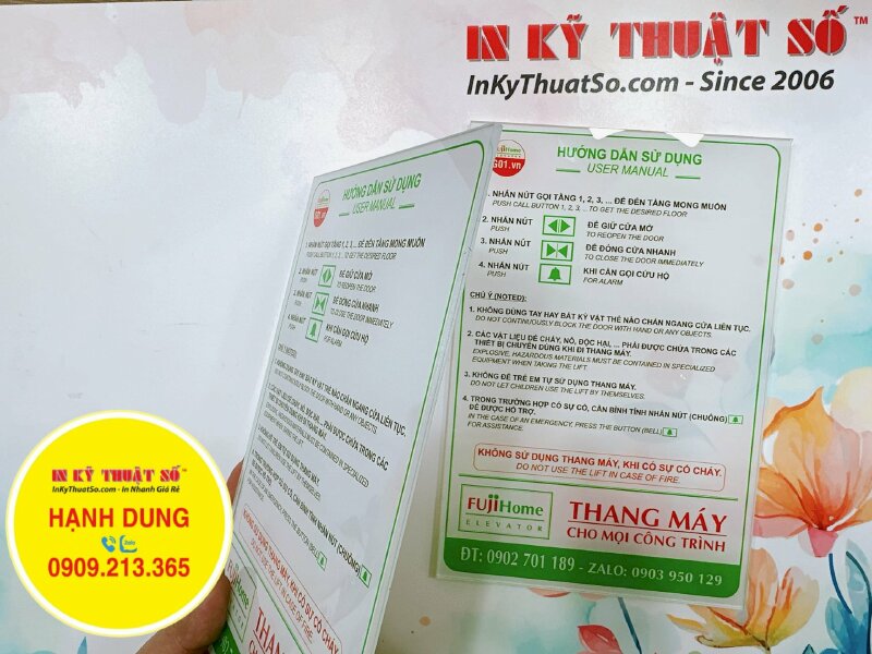 In mica UV bảng hướng dẫn sử dụng thang máy - INKTS996