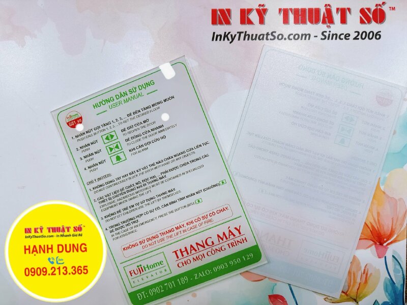 In mica UV bảng hướng dẫn sử dụng thang máy - INKTS996