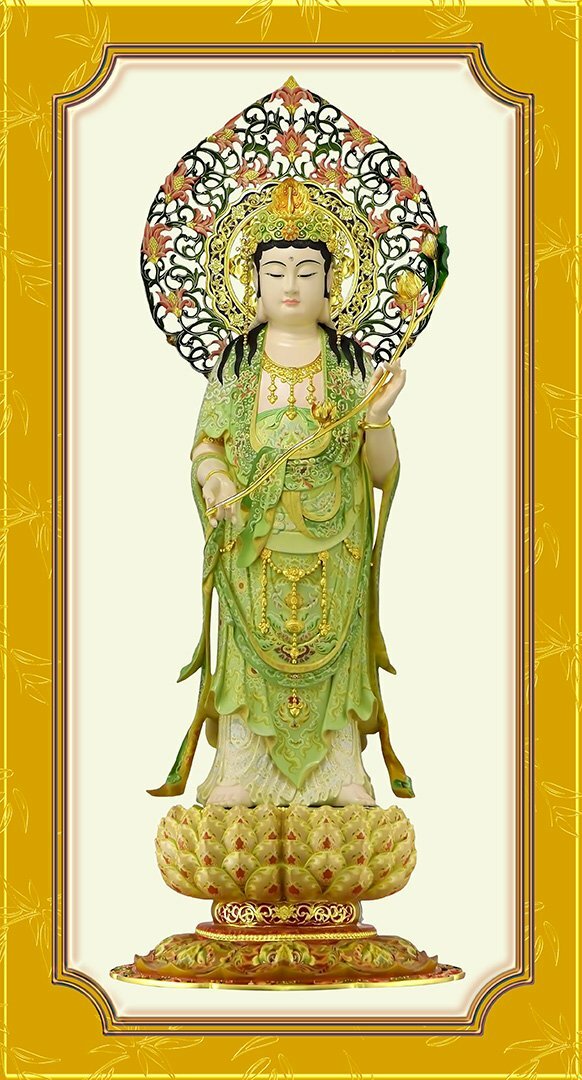 Hình ảnh tượng Bồ Tát Đại Thế Chí đứng bên trái Phật A Di Đà