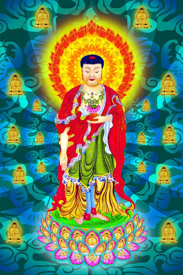 Hình Phật A Di Đà đẹp nhất thế giới tỏa hào quang rực rỡ tiếp dẫn chúng sanh.