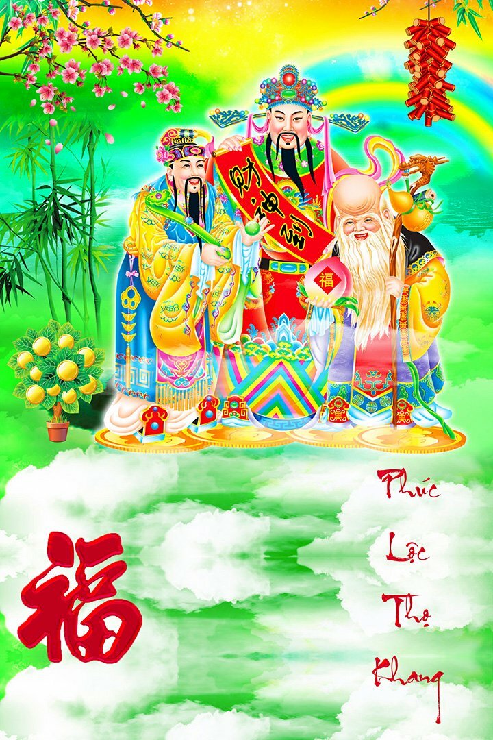 Ảnh bìa lịch Bloc hình Phúc Lộc Thọ Khang tượng trưng cho  may mắn, phúc lành, cuộc sống hanh phúc viên mãn.