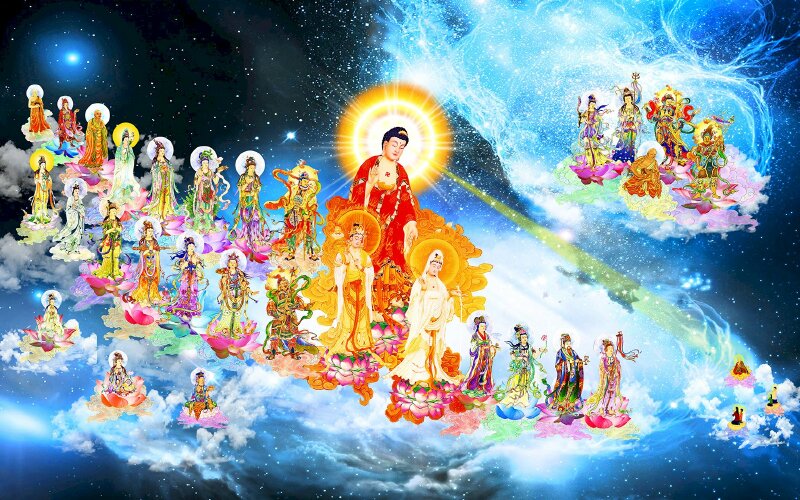 Ảnh Tây Phương Tiếp Dẫn trên nền vũ trụ, dải ngân hà đẹp nhất.