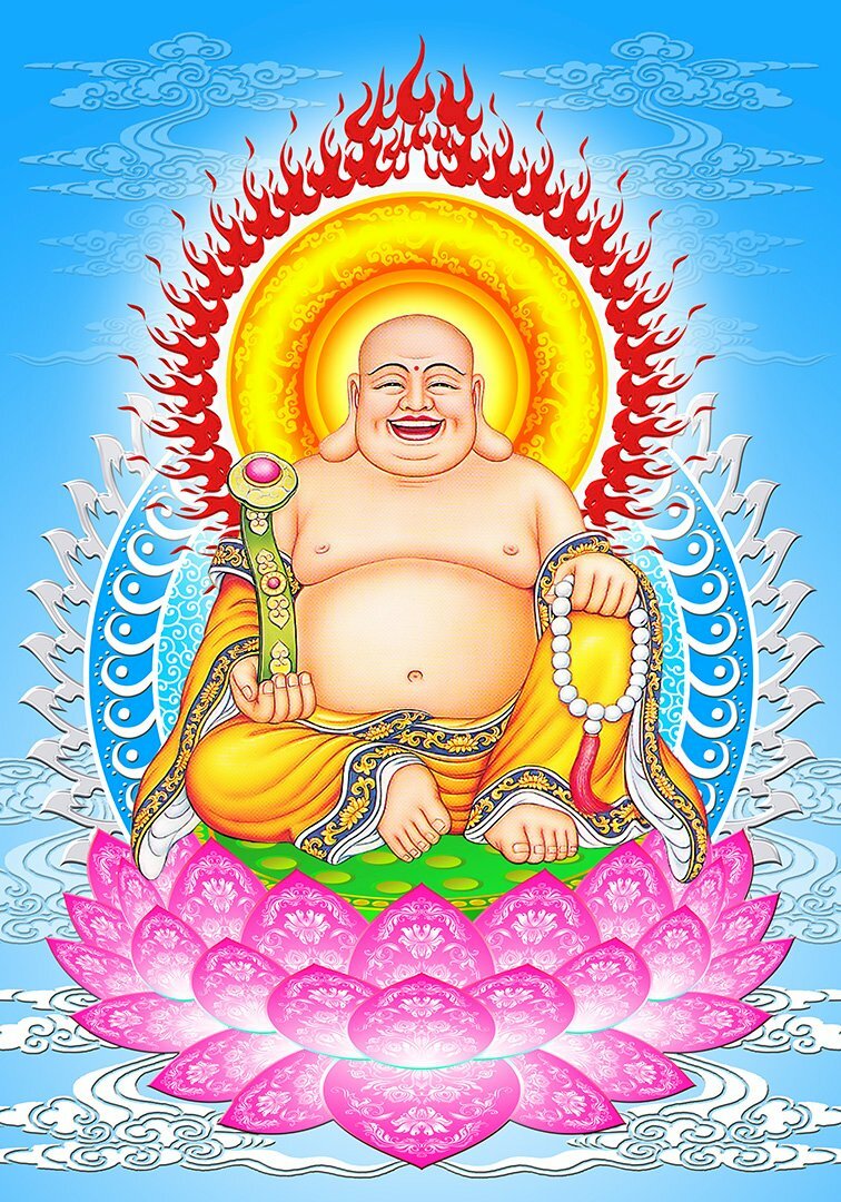 Ảnh Phật Di Lặc cười hiền lành, hoan hỷ đầy lòng từ bi, hỷ xả, mang lại vui vẻ, may mắn cho người nhìn thấy. 