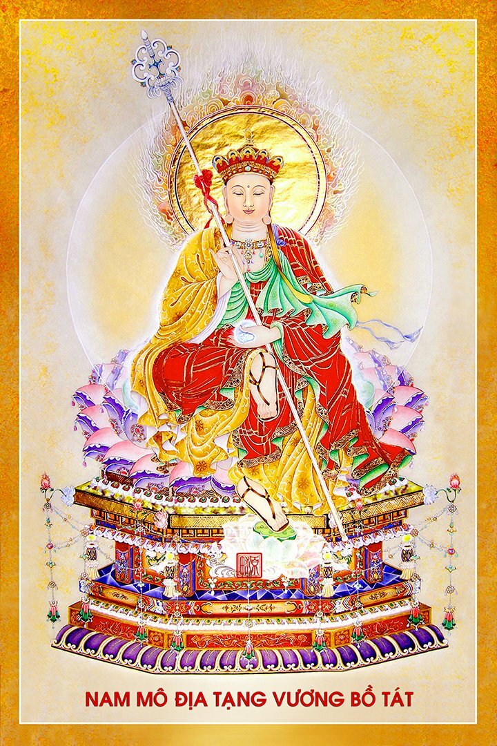 Hình ảnh Nam Mô Địa Tạng Vương Bồ Tát tỏa hào quang sáng ngời soi sáng Địa Ngục tăm tối
