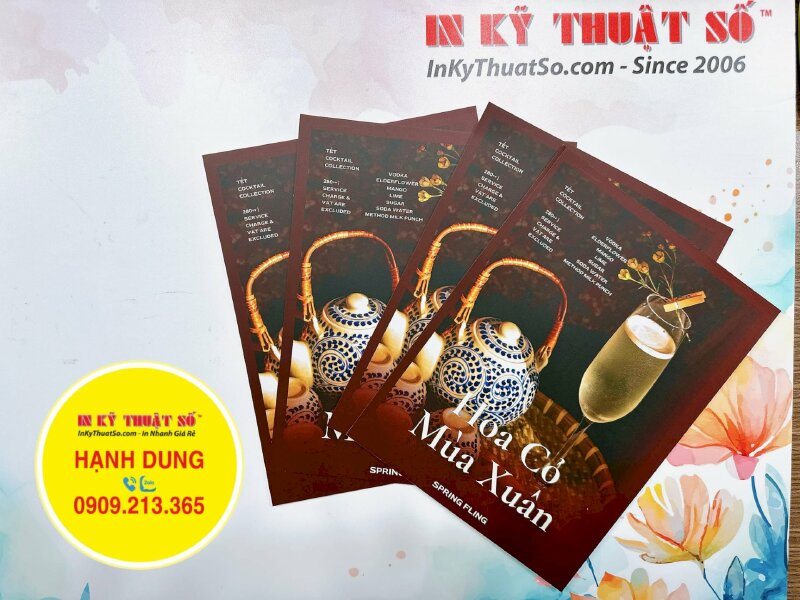 Thiết kế tời rơi menu cafe, in menu Tết giá rẻ