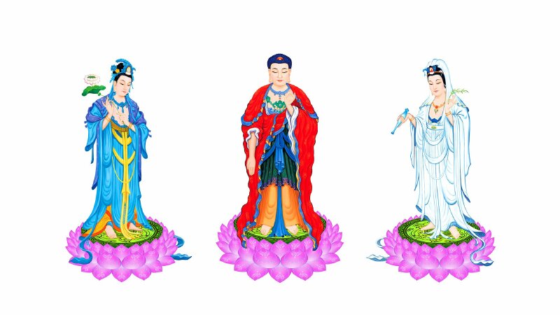 Hình ảnh Tây Phương Tam Thánh ba vị Phật đứng PNG không nền