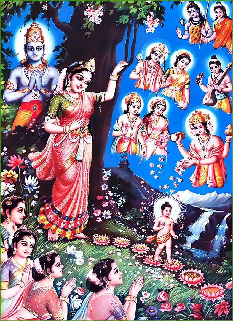 Hình ảnh trời người vui vẻ chúc mừng Phật Đản sinh tại vườn Lâm Tỳ Ni.