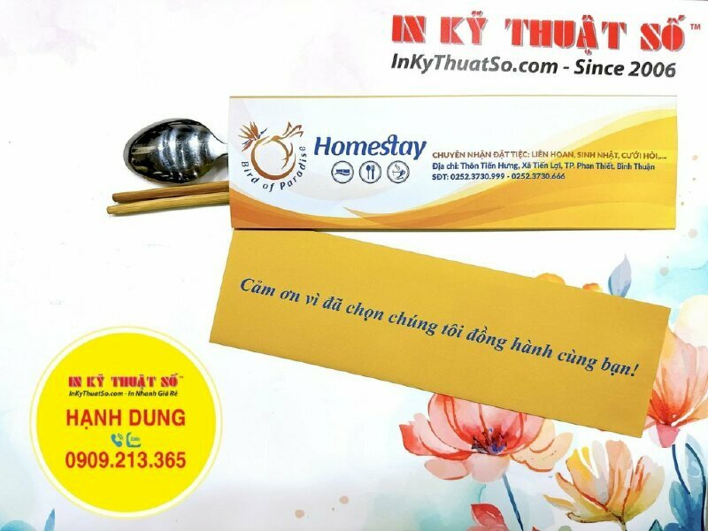 Bao đũa Homestay chất liệu giấy Fort 100gsm in bằng công nghệ in Offset hiện đại