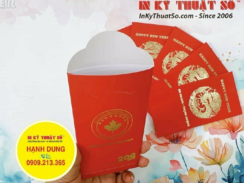 In bao lì xì giấy C200gsm, cán mờ 1 mặt, cấn gấp theo file