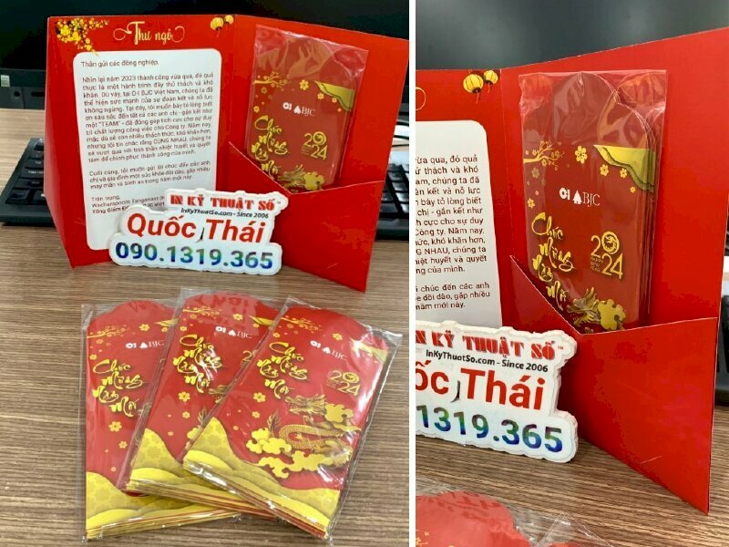 In set quà Tết bao lì xì Tết kèm thiệp chúc Tết với thiết kế nổi bật